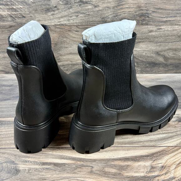 NEW Steve Madden 9.5M Hutch Stretch Lug Sole Chelsea Boots Black Faux Leather - Picture 6 of 10